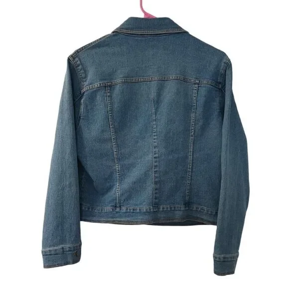 Very Vera Cropped Embroidered Jean Jacket Size Large Petite - Picture 2 of 8